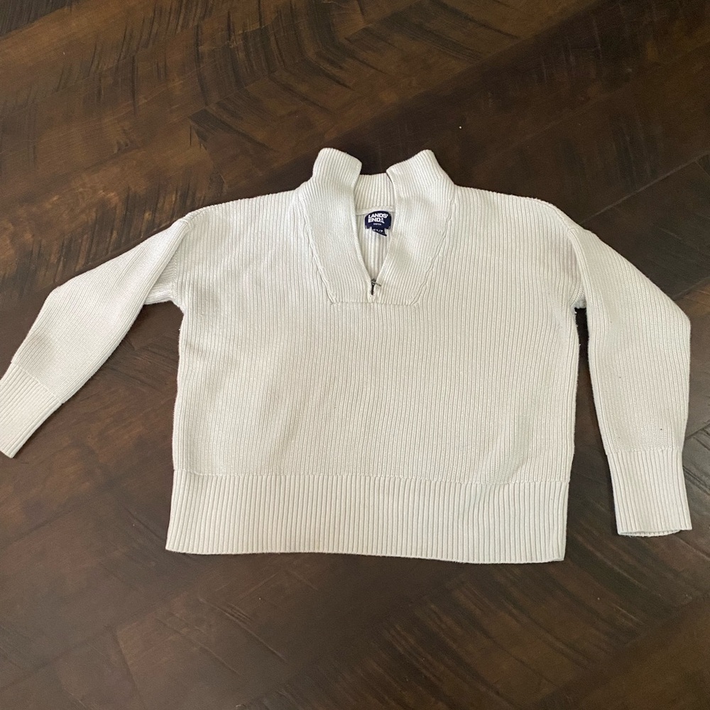 Lands' End Cream Half-Zip Sweater